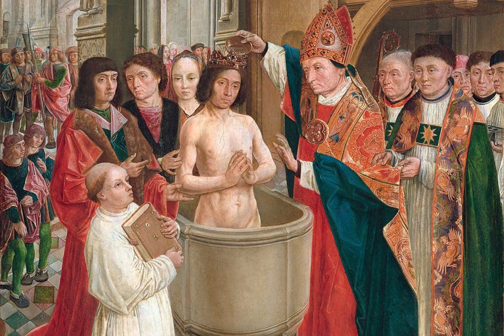 Le baptême de Clovis par le maître de Saint-Gilles (XVe siècle).