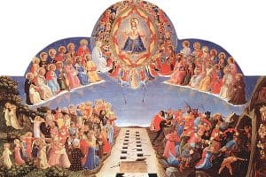 « La Ronde des bienheureux », détail du Jugement dernier, 1431-1435, Fra Angelico, musée national du couvent San Marco, Florence, Italie.