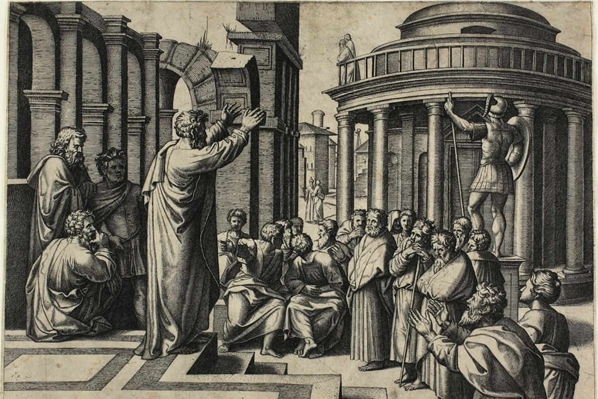 saint paul prêchant à athènes par marcantonio raimondi (d'après raphaël), vers 1517 20