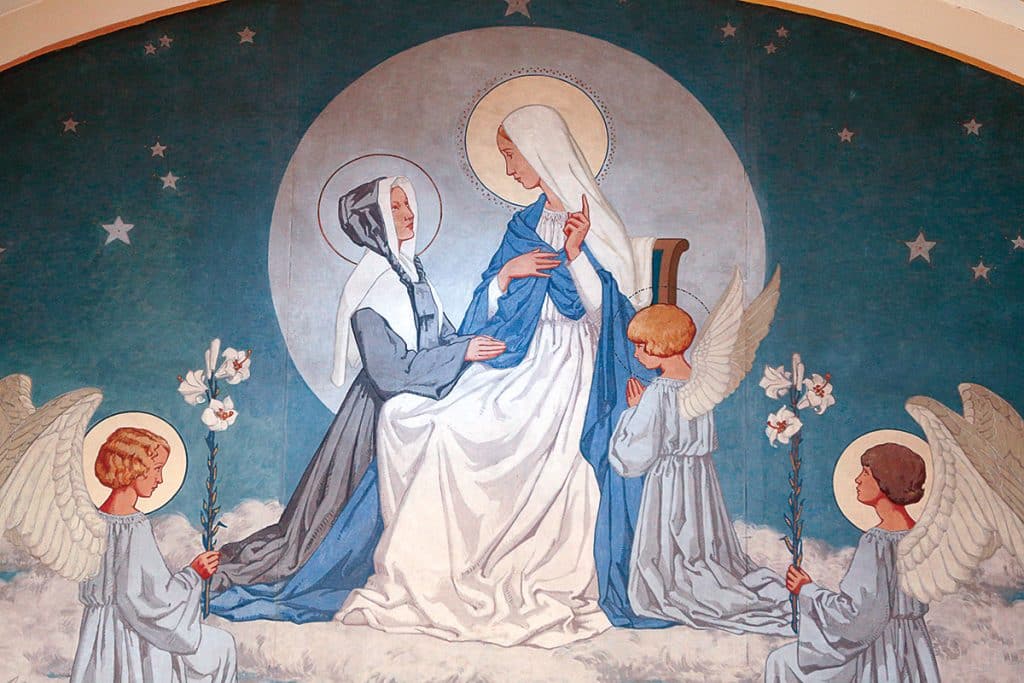 Catherine Labouré et la Vierge Marie, chapelle Notre-Dame de la Médaille miraculeuse.