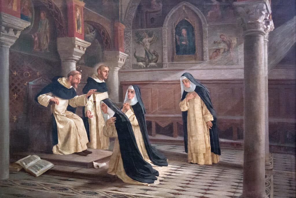 Saint Dominique et le Bienheureux Jourdain avec les Bienheureuses. Diane, Cecilia, et Amata.