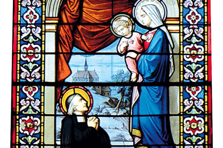 Vitrail de l'apparition de la Vierge à l’Enfant à saint Jean Eudes