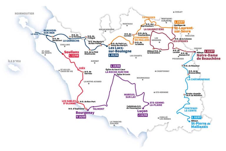 Carte du parcours de la Traversaine à travers la Vendée.